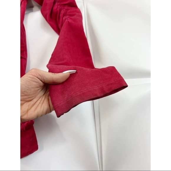 Yest Womens Sz 16 Red Ruched Ruffled Full Zip Jacket Tiered Grunge Marbled Chic - Picture 12 of 12